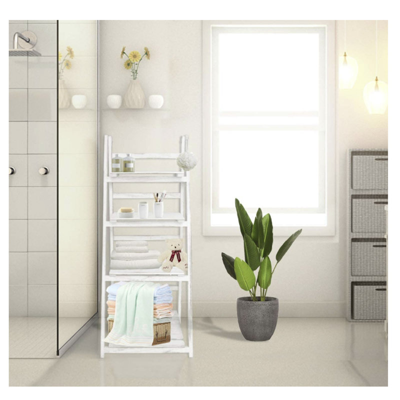 Eri Rectangular Multi-Tiered Foldable Ladder Solid Wood Plant Stand, White