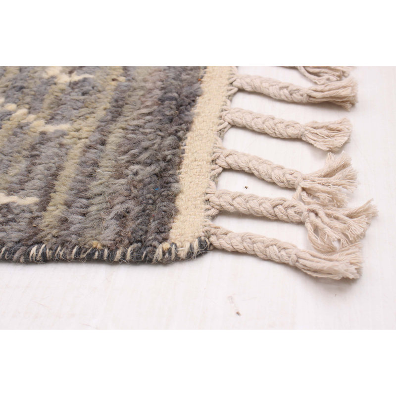 Tapis gris foncé en laine noué à la main de conception unique 6 pi 10 po x 10 pi 9 po Mauzy