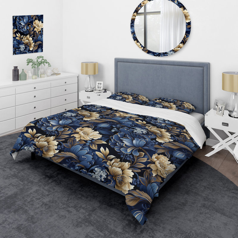 Literie Cobalt Foliage Victorian, Housse de couette simple + 1 taie décorative stan