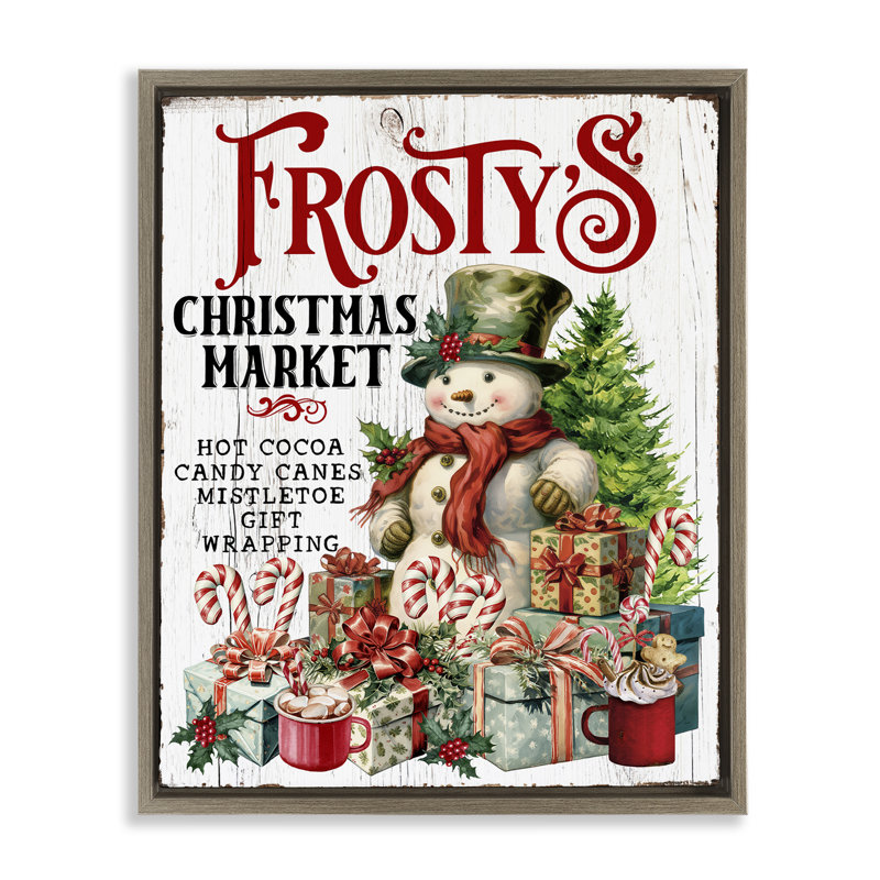 Art mural sur toile, «Frosty Christmas Market» par Creatif Belle, H 31 po x l 25 po, Cadre flottant orme Montalcino