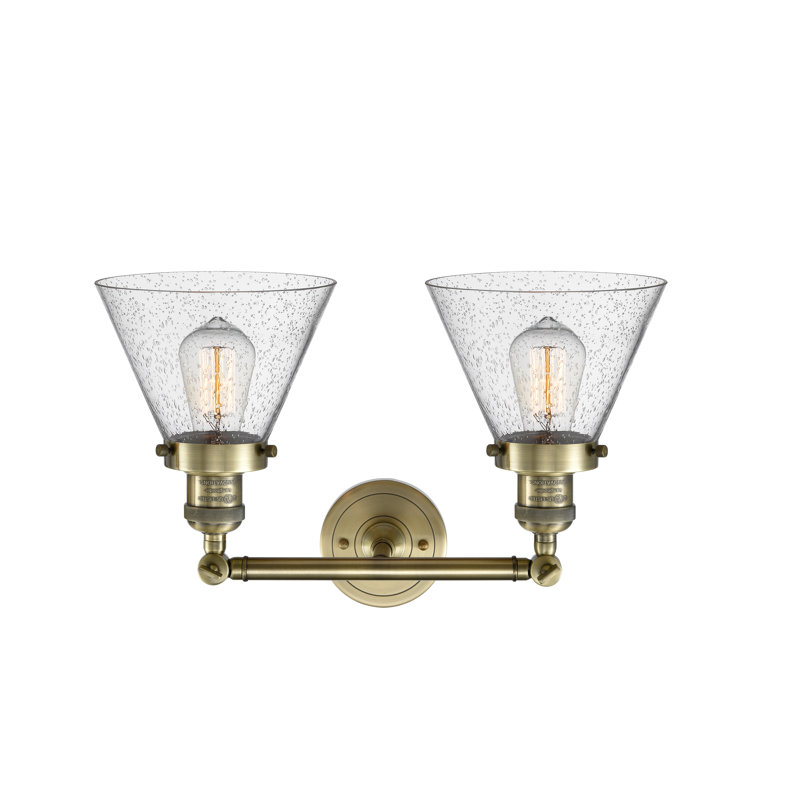 Cone 2 Light Bath Vanity Light, 6 Watt Vinage LED Bulb, Seedy, Antique Brass