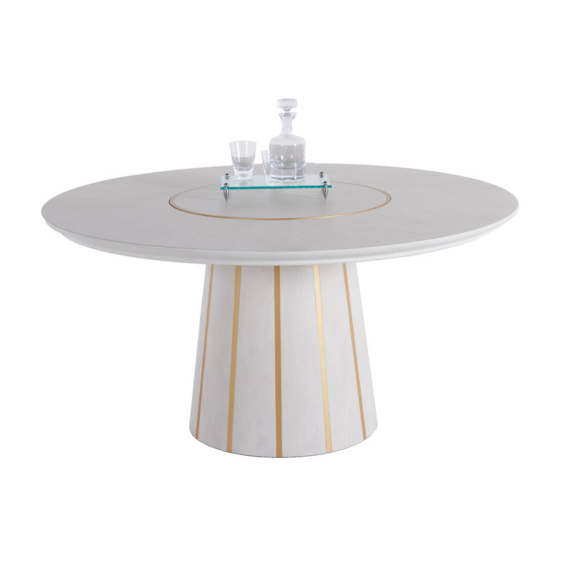 Morgan Mahogany Solid Wood Dining Table, Cerused White/Gold