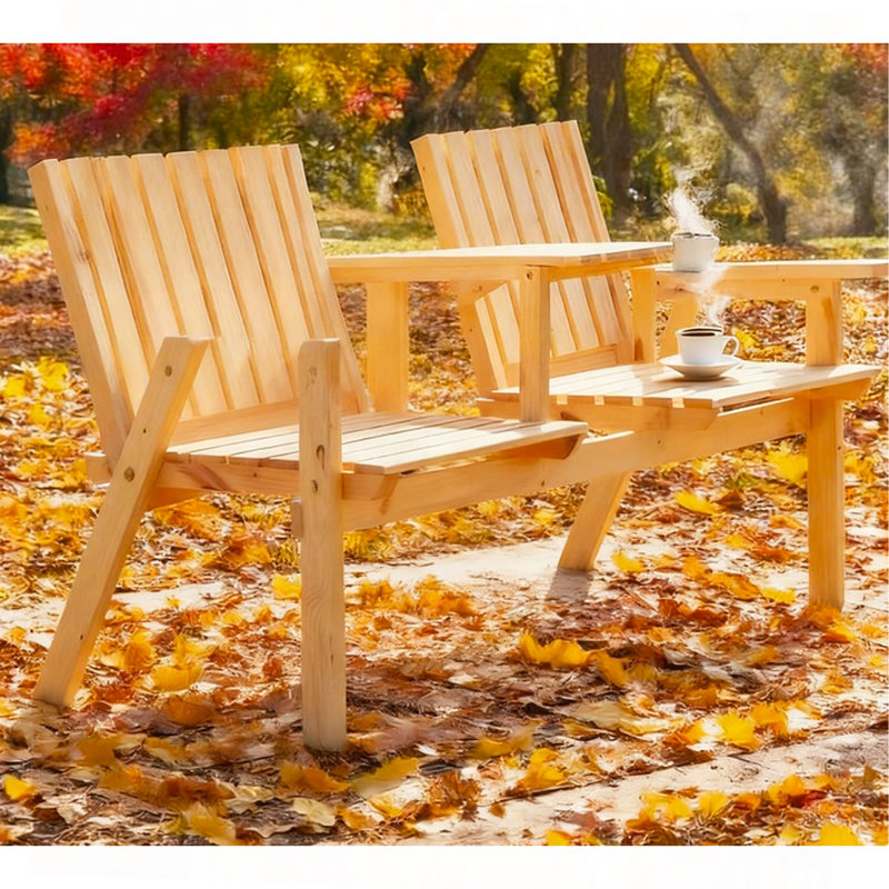 Bench With Table Set Patio Bench, Garden Bench With Middle Table And Umbrella Hole