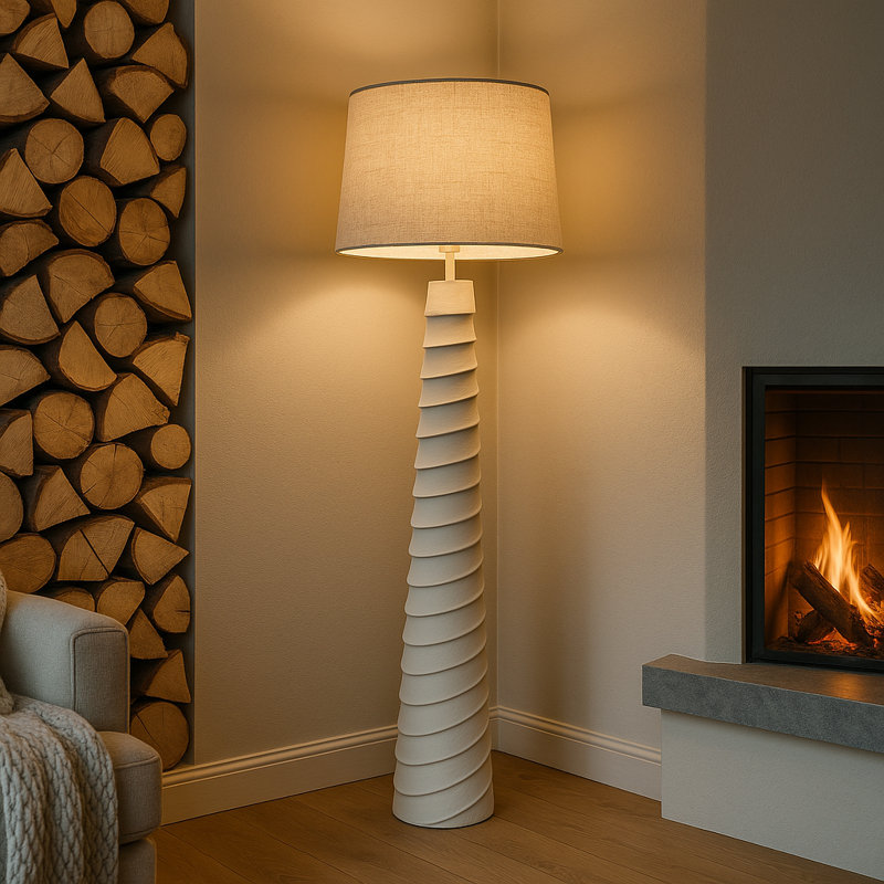 Lampe sur pied 59 po en résine texturée avec abat-jour tambour en lin Paine