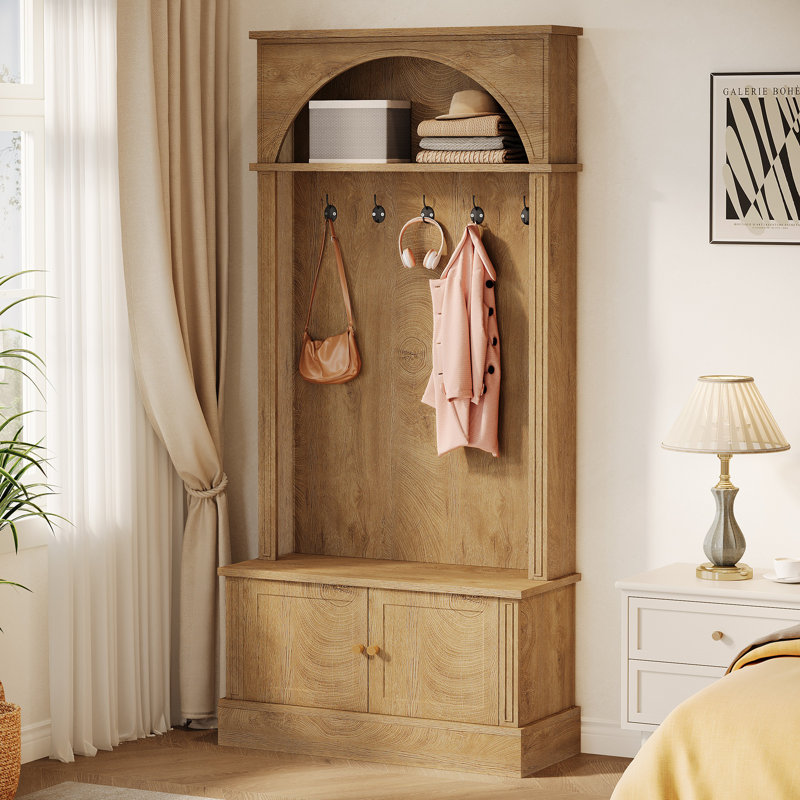 Hall Tree 80cm Wide with Bench and Shoe Storage, Brown