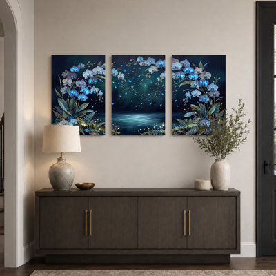 Ensemble de 3 tableaux sur toile tendue représentant des fleurs nocturnes, pour la décoration du salon, de la chambre et de la maison.