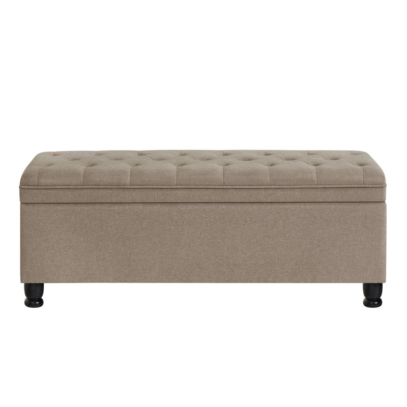 Meshell Linen Blend Upholstered Storage Bench, Khaki