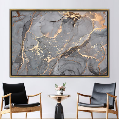 Modern Abstract Art Canvas - Luxury Gold and Gray Marble Print Alcohol Ink Poster