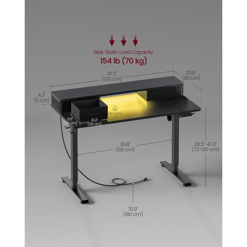 Namiya 51.5‘’H Height Adjustable Rectangle Standing Desk, Black, 51.5" H x 47.2'' W X 23.6'' D