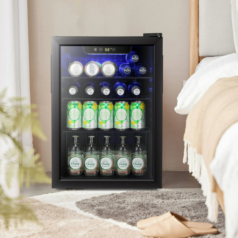 Black Freestanding Beverage Refrigerator Cooler with Glass Door