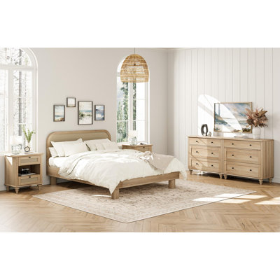 Scarlett 4 Piece Dresser And Nightstand Sets, Two 3 Drawer Dressers & Two Rattan Nightstands, Oak by Charlton Home