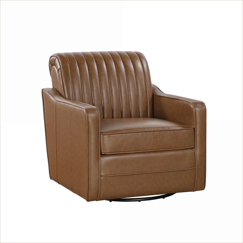 Chaise avec accoudoirs pivotante en similicuir respirant brun pâle pour salon