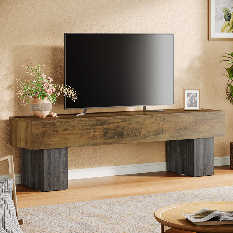 63" TV Stand, Farmhouse Entertainment Center, Gray/Vintage Brown