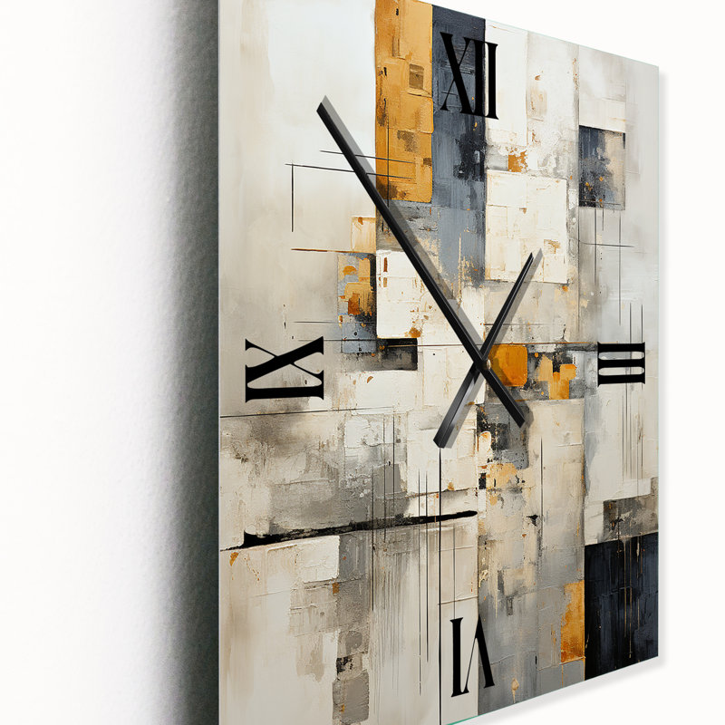 Grey And Yellow Fantasy Sci Fi Minimalism Art - Abstract Collages Metal Wall Clock, Extra Large