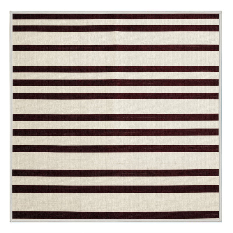Tapis beige à rayures horizontales lavable à la machine, Carré 3 pi
