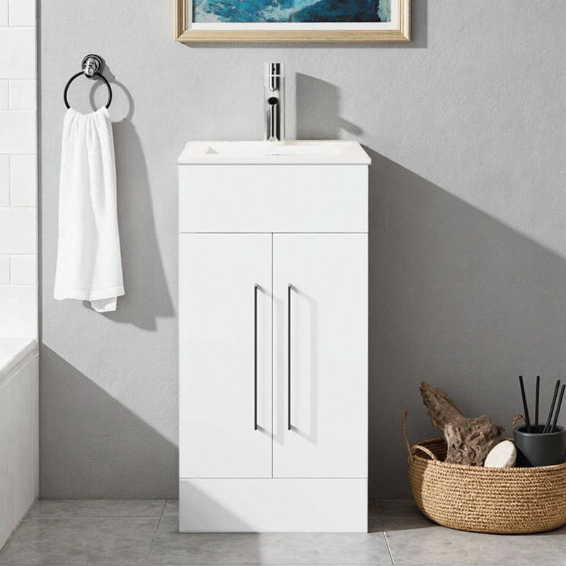 Meuble-lavabo autoportant de 16 po avec lavabo en céramique Goodyo - Blanc