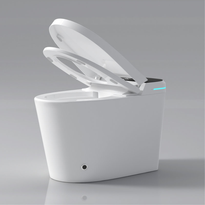 Modern Bathroom Smart Toilet With Bidet - Auto Open/Close, Foot Sensor, Night Feature Included, White Seat Siphonic Jet Flushing, ,