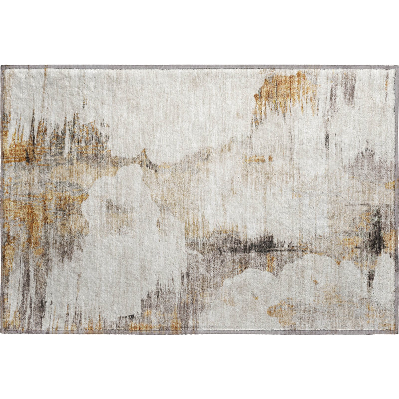 Premium Machine Washable Prisco Beige Rug, Rectangle 1'8" x 2'6"