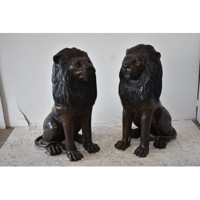 Ernan A Pair of Large Lions Sitting Side by Side Bronze Statues Size: 23" x 33" x 46"H