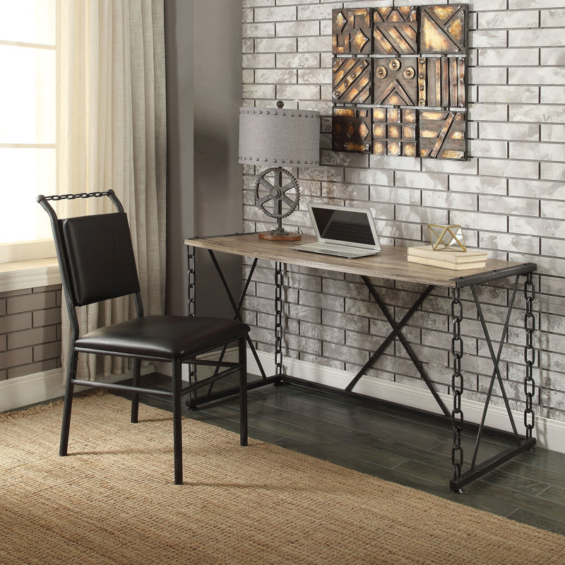 Rustic Oak And Antique Black Rectangular Desk(Desk)