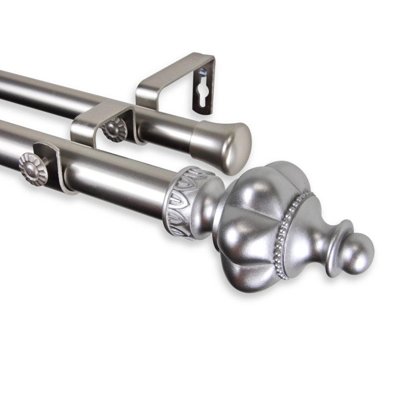 Tringle à rideaux double Baney, 120" - 170", Nickel satiné