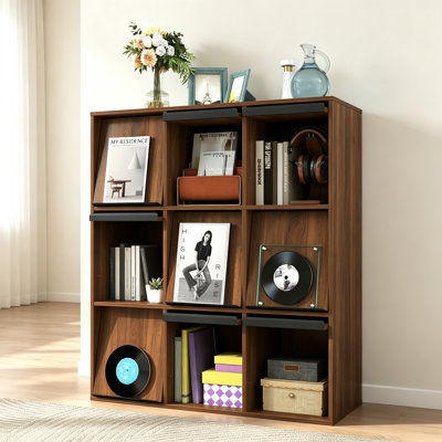 3×3 Cubby Cube Storage Bookcase with Flip Doors, Nine Compartment Cube Organizer Cabinet, Freestanding Display Bookshelf for Living Room Bedroom Office