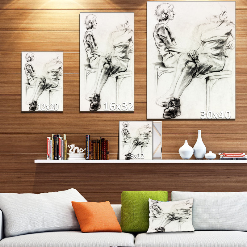 Femme croquis-impression d’art graphique sur toile tendue, H 20 po x l 12 po x P 1po