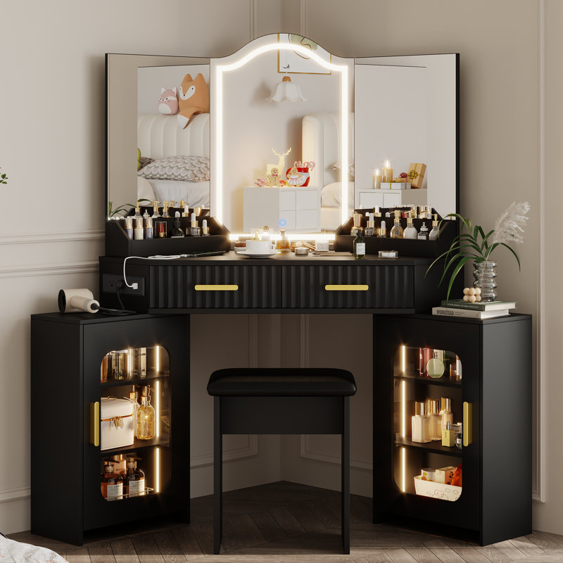 Dressing Table with Mirror, Black