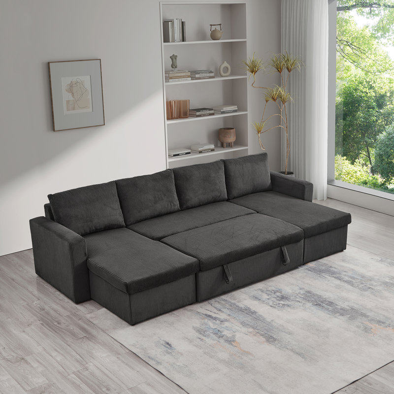 Canapé modulaire 3 pièces Jasimine, Velours côtelé gris
