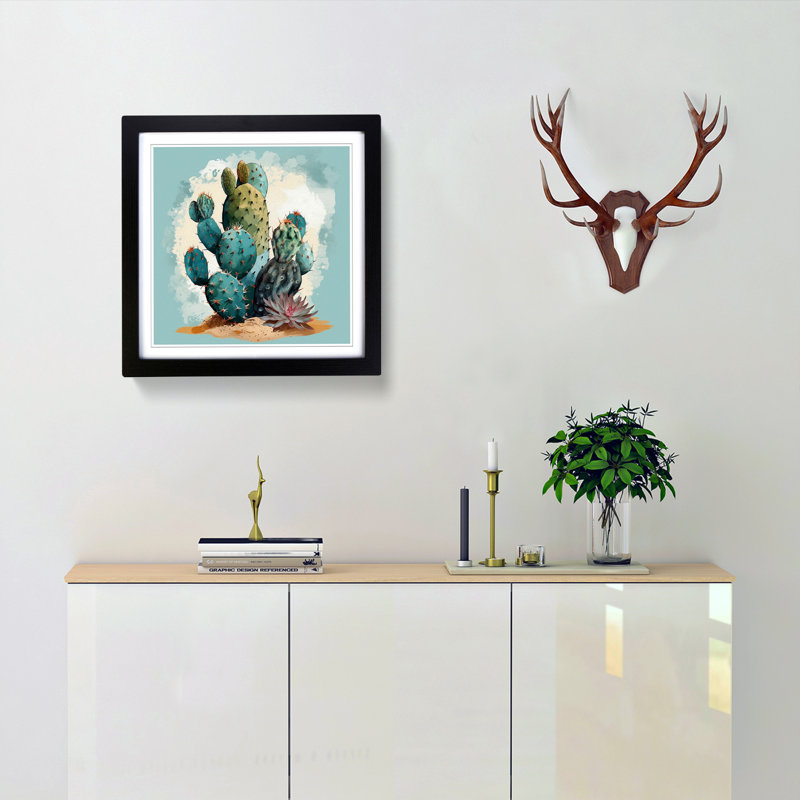 Cactus Graphic Art - Framed Print, Black