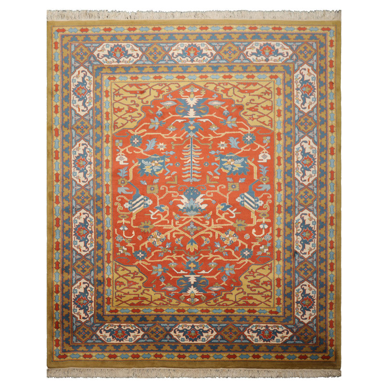 Tapis orange en laine noué à la main 7 pi 11 po x 9 pi 11 po Heriz
