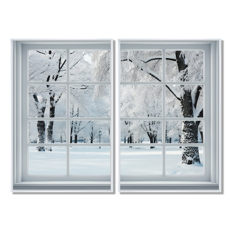 Winter Winter Window Views I - Décoration murale traditionnelle blanche, 36" H x 48" W, Impression encadrée flottante, White