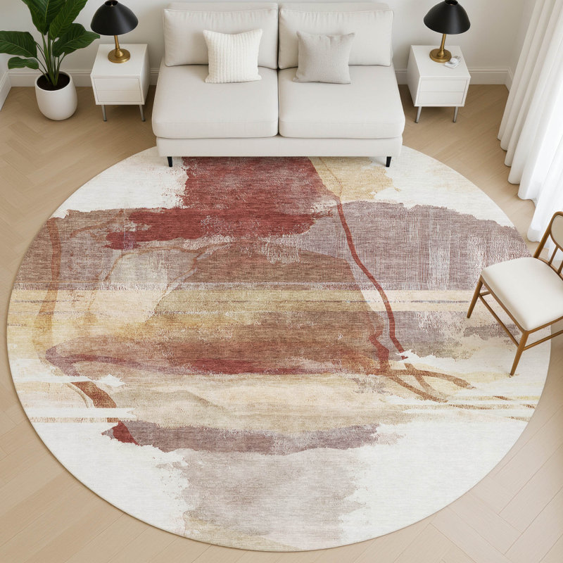 Premium Machine Washable Mayfield Abstract Rug, Terracotta, 8' Round