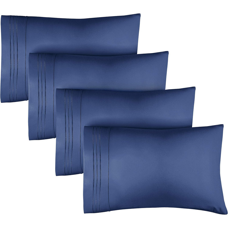 Pillowcase Set, Soft Double Brushed Microfiber, Cooling & Breathable Pillow Covers, Set of 4, Queen, Navy Blue