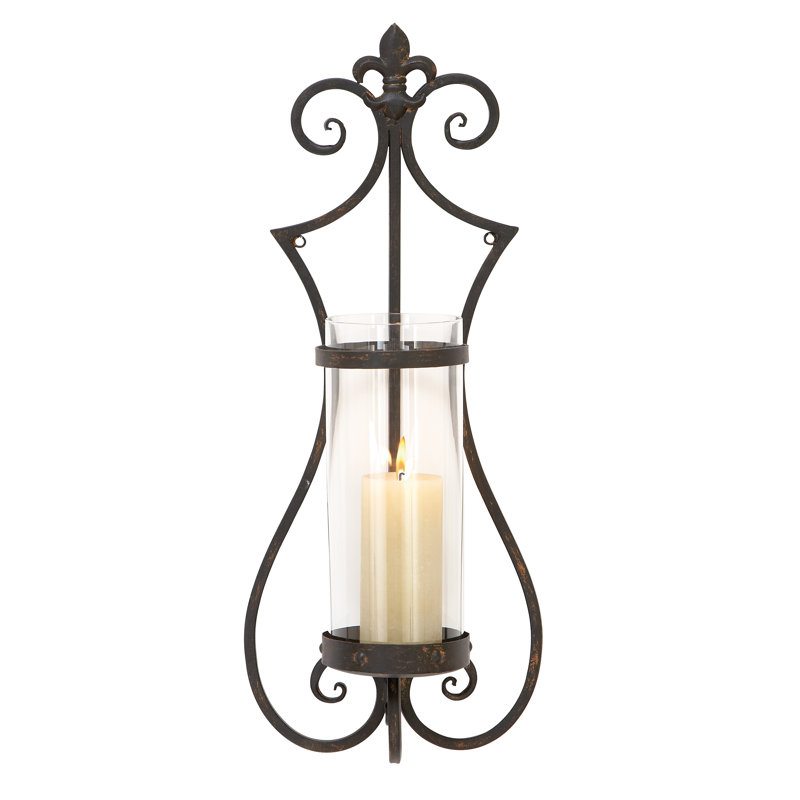 Metal Single Candle Indoor Outdoor Black Wall Sconce, 25" H x 10" W x 6" D