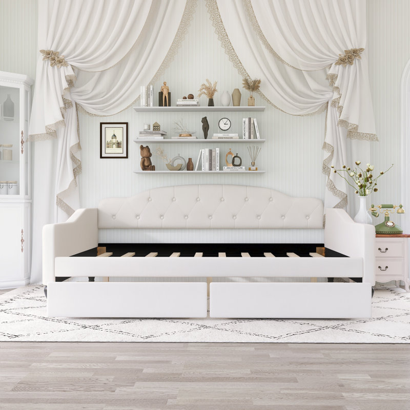 Modern And Stylish Wood Upholstered Tufted Davbed With Two Drawers
