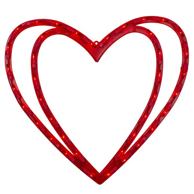 Décoration de fenêtre 17 po avec double cœur rouge écarlate pré-éclairé rouge Saint-Valentin