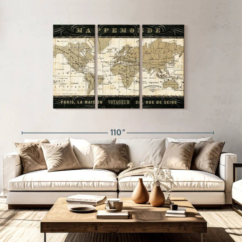 Mappemonde, H 48 po x l 74 po