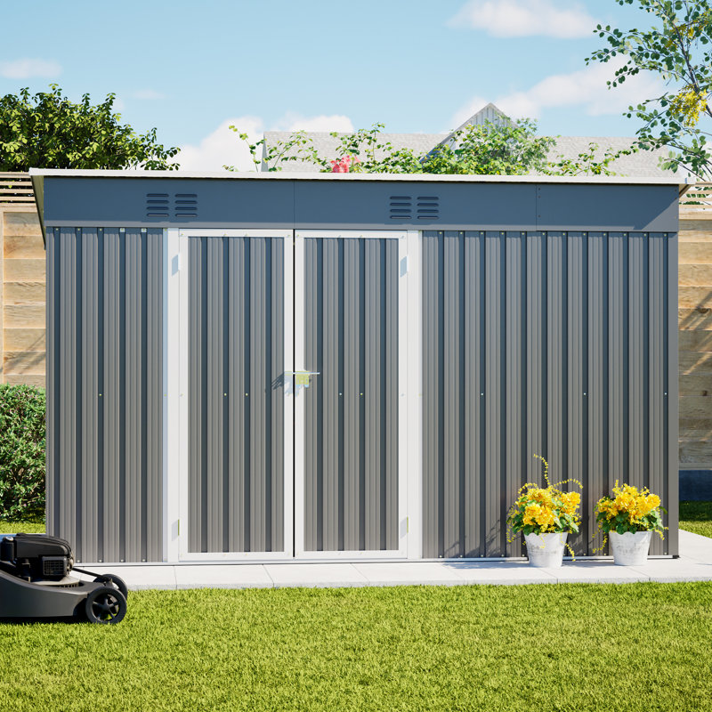 10X4 FT Metal Shed Outdoor Firewood Storage Shed, Galvanized Steel Garden Shed Utility Tool Storage House With Vents & Open Storage Area
