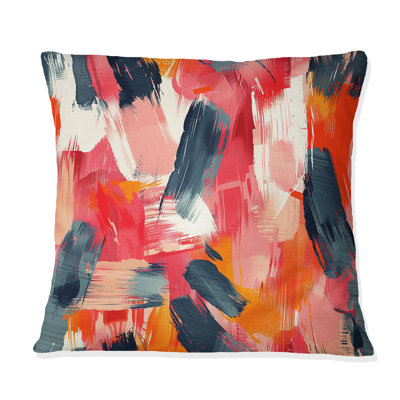 Red Brush Strokes - Modern Throw Pillow