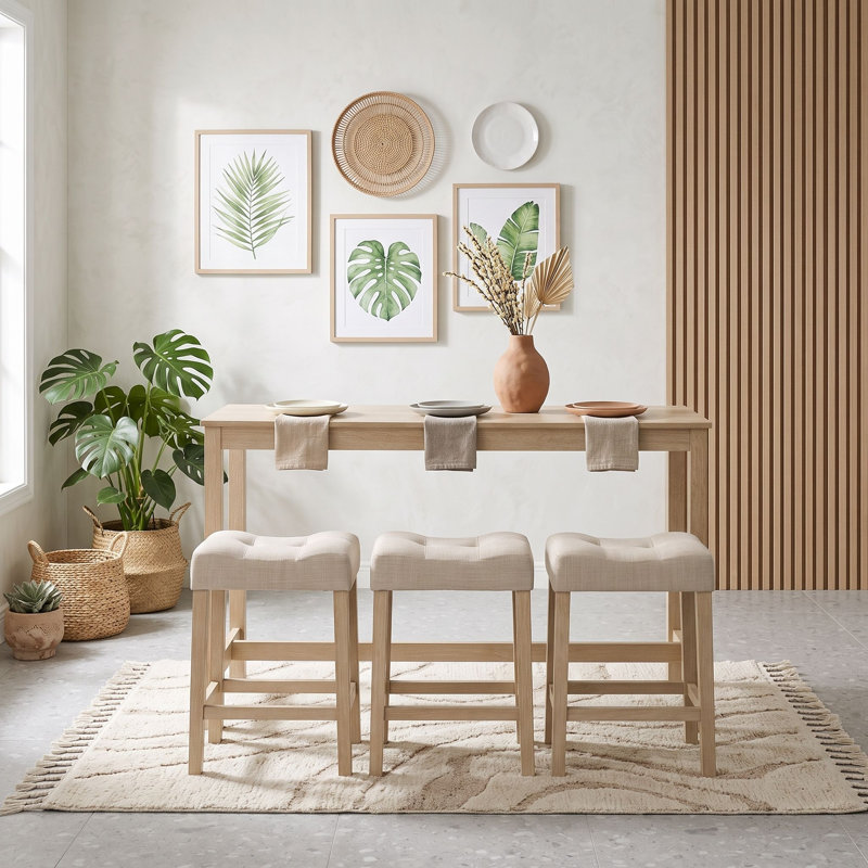 Ensemble de table de bar 4 pièces avec prise électrique intégrée et tabourets rembourrés, table de bar compacte pour cuisine et salle à manger