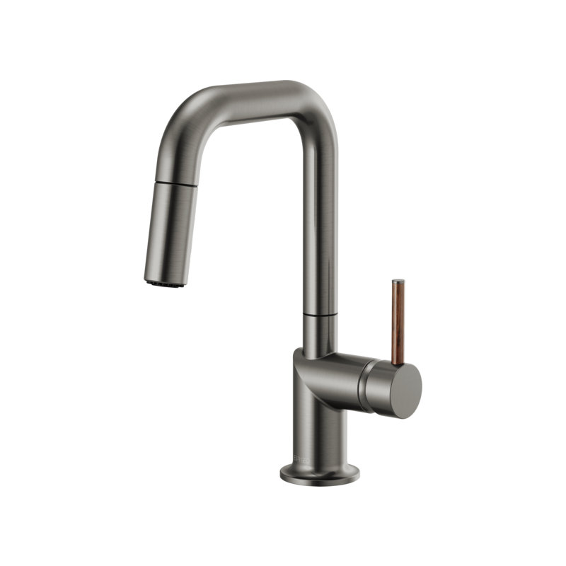 Odin® Pull-Down Prep Faucet with Square Spout, Wood Lever, Luxe Steel