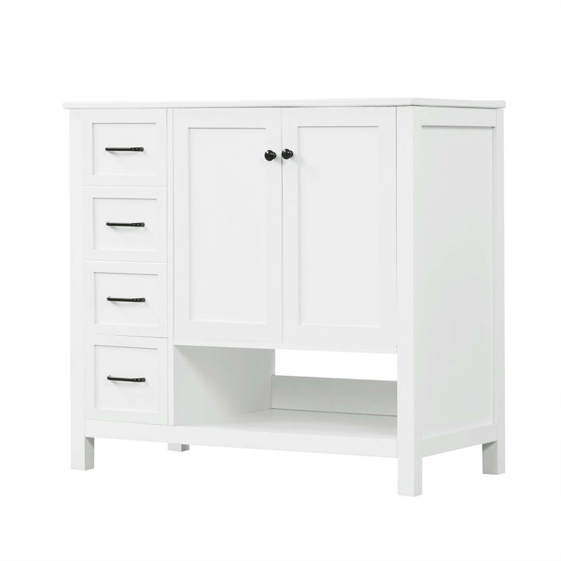 Meuble-lavabo blanc 36 po avec deux portes et tiroirs