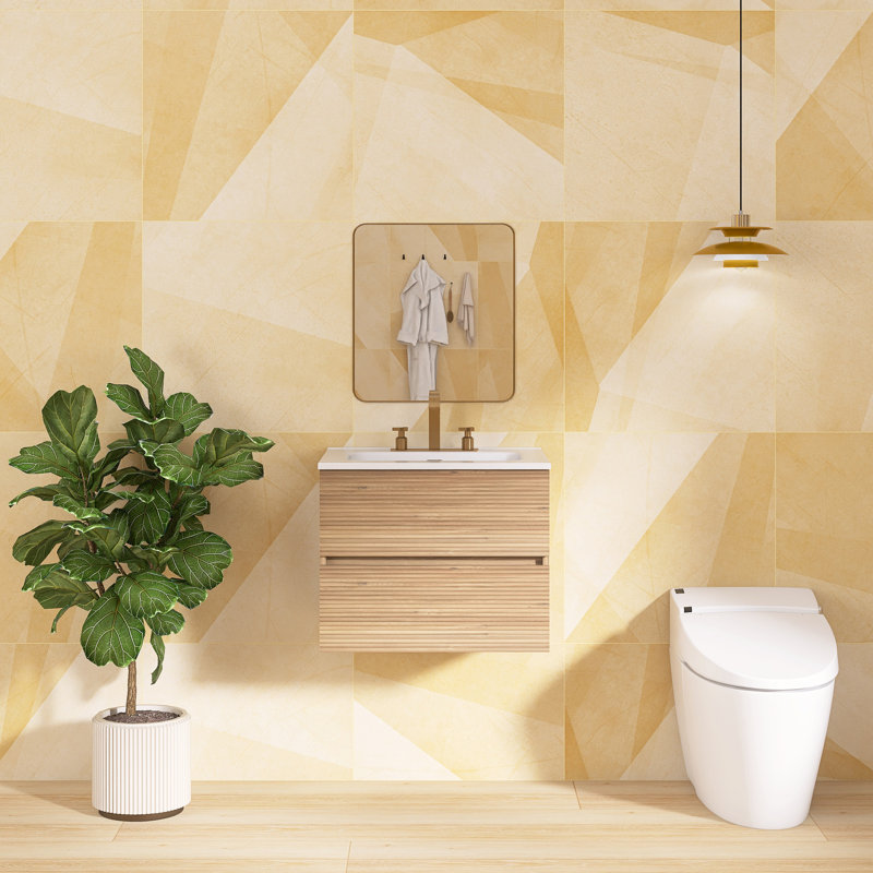 24'' Wall Mounted Single Sink Bathroom Vanity With Ceramic Top, Brown, 24"