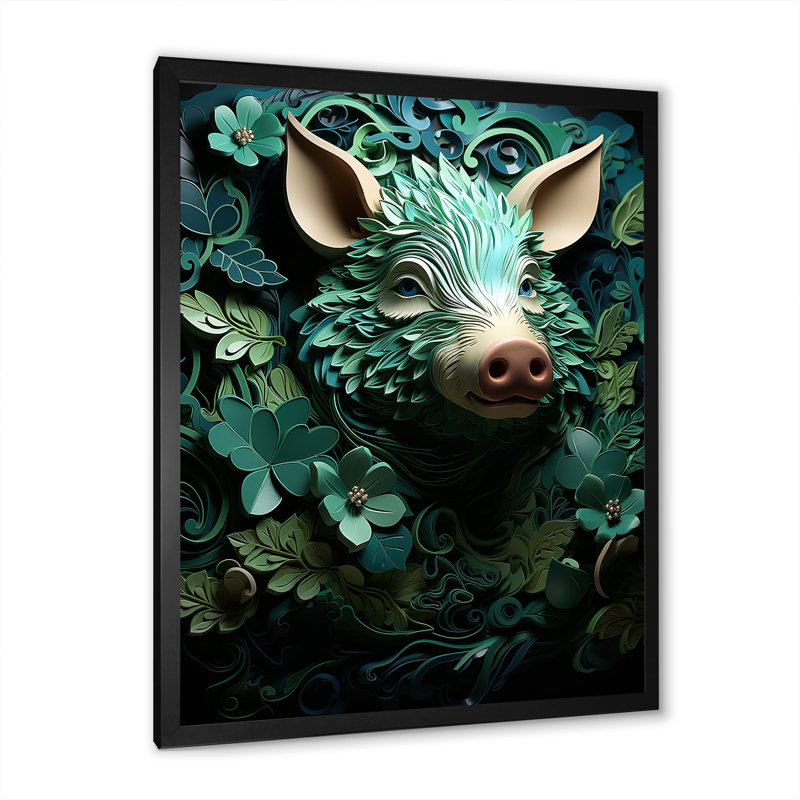 Emerald Flower Hog sur toile, Cadre photo noir, H 44 po x l 34 po x P 1,5 po