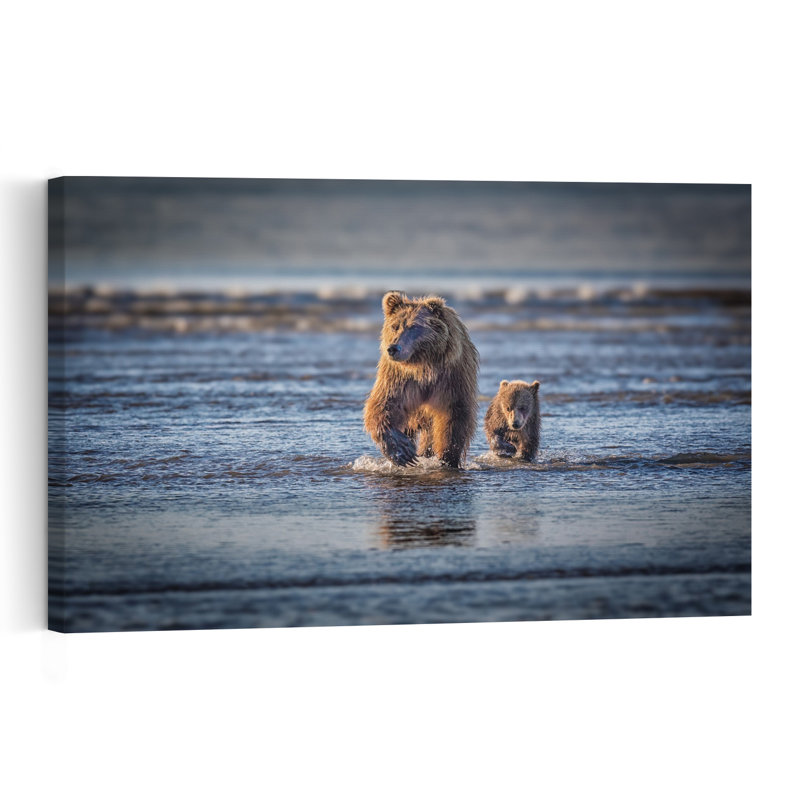 Grizzly Mother And Cub Peaceful Serene Contemporary Bear Nature Wildlife Wall Art Print by Jeffrey C. Sink - 1 Piece Wrapped Canvas Wall Art