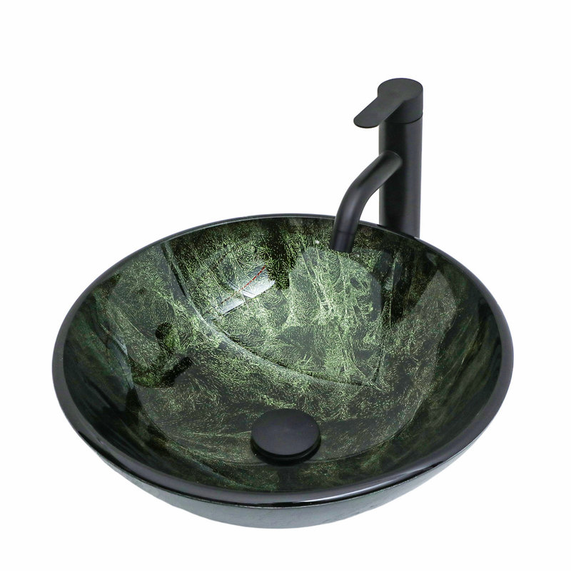 Elegant Bathroom Tempered Glass Sink, Vessel Sink With Faucet And Pop-Up Drain