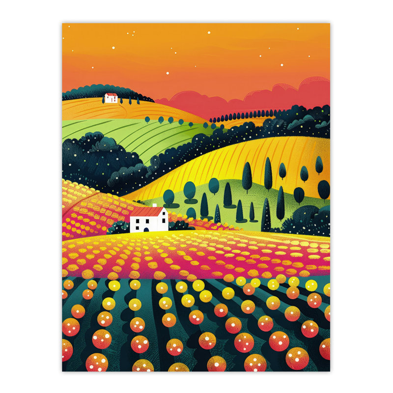 Wall Art Print Hill Farm Sunset Orange Pop Art Design Poster