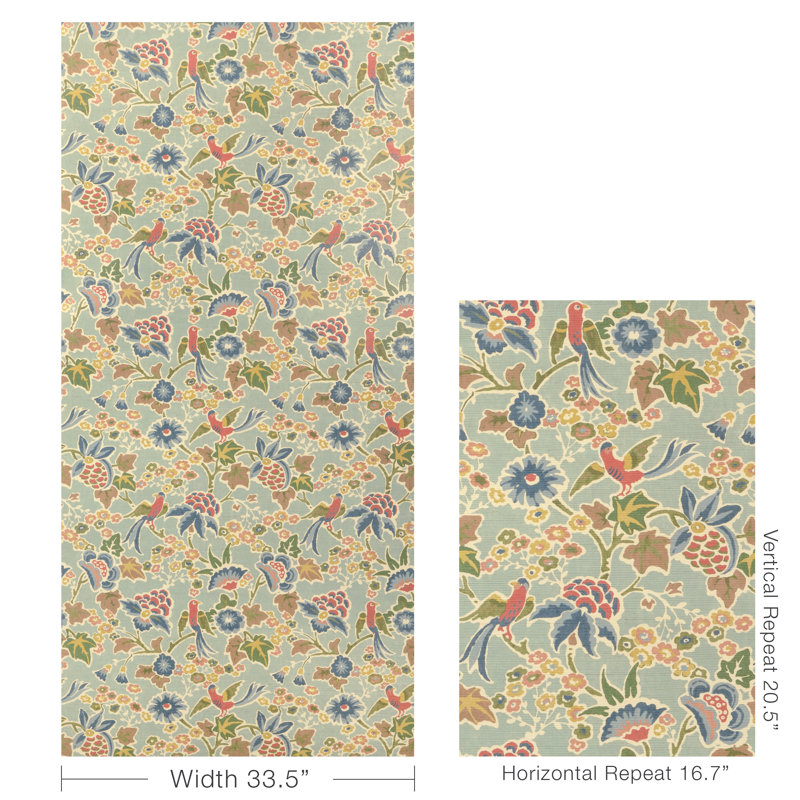 Garden Walk Posy Floral Sisal Untrimmed Roll, Aqua/Ivy