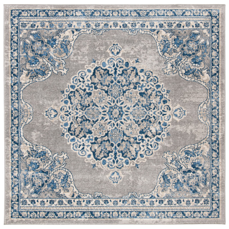 Tapis gris clair / bleu Barcus, Carré 5 pi